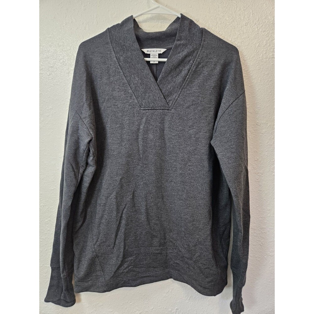 Athleta Clarity V-Neck Sweatshirt Cozy Warm Pullover Gray Small